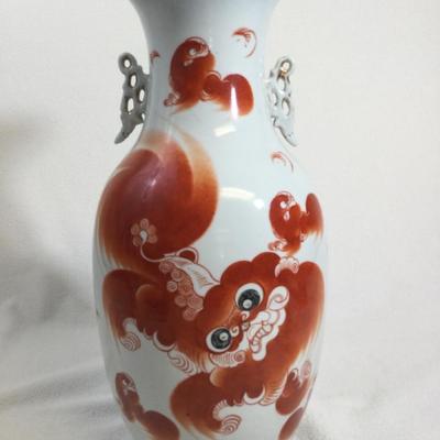 Large Chinese Foo Dog Motif Vase, Vintage