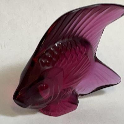 Lalique Crystal Statuette Fuschia Fish Figurine