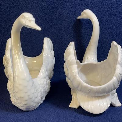 Fitz And Floyd Swan Planter Set, Vintage
