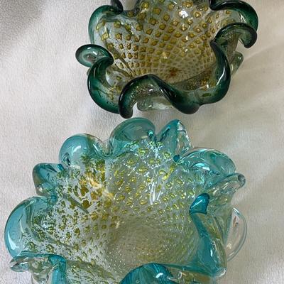 Murano Style Ashtrays Blue & Green Tones