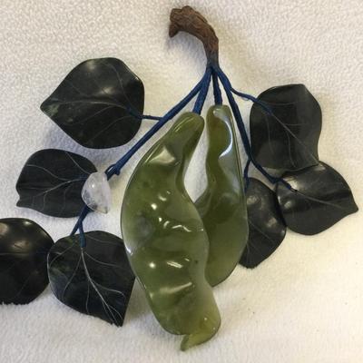 Vintage Jade & Semi Precious Stone Snow Pea Cluster