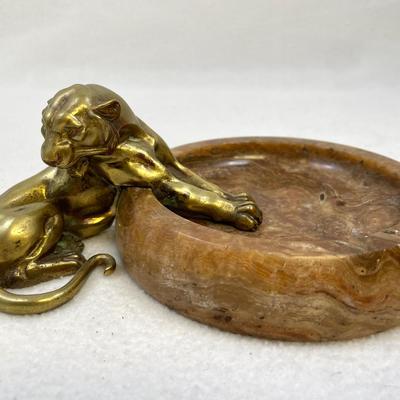 Art Deco Austrian Bronze And Stone Panther Ashtray