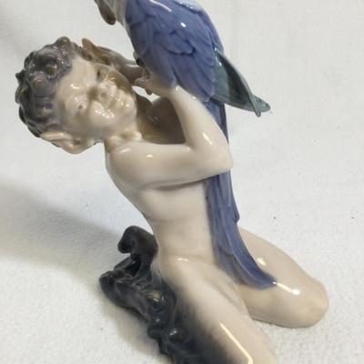 Royal Copenhagen Porcelain Faun Boy Satyr With Parrot #752