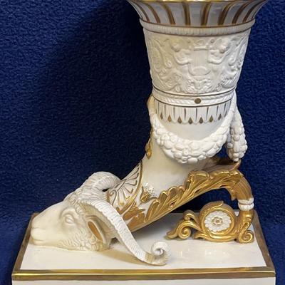 Vintage White Bisque Cornucopia Rams Head Vase
