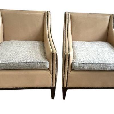 OLY STUDIO LEATHER & CUSTOM UPHOLSTERY ARMCHAIRS $1,200

Custom Oly Studio Benjamin Leather Armchairs. Measures...
