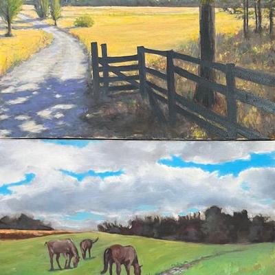 Pair of Larry Griggs Oil on Canvas Landscapes, One with Horses, Unsigned 