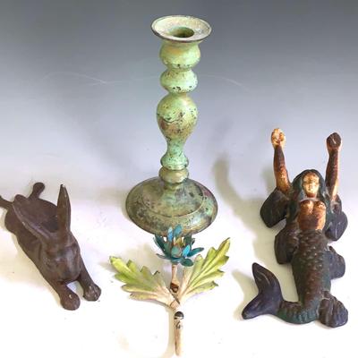 Decorative Metal Mermaid Bootjack, Iron Bunny Doorstop, Flower Hook And Candlestick