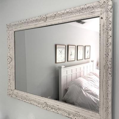 Large Antique Carved Oak Frame  Painted Mirror 