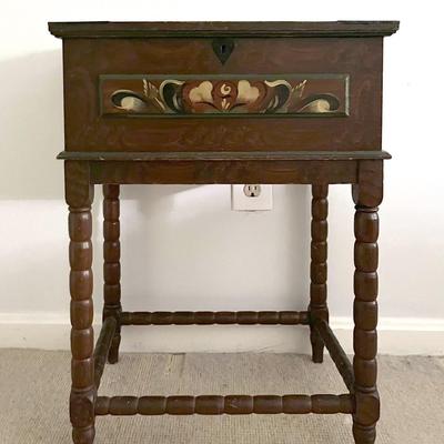 1943 Folk Painted Pine Table with Storage