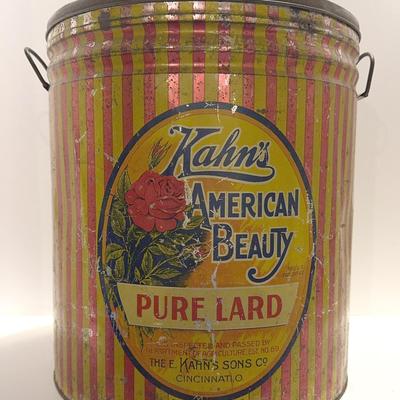 1930’s Red And Yellow Kahn’s American Beauty Pure Lard 50lb Tin
