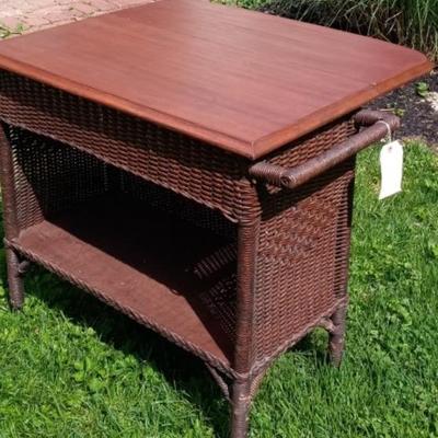 Vintage Drop Leaf Rolling Wicker Bar Cart/Table 