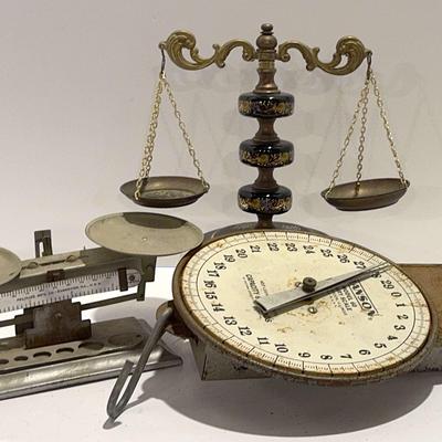 Trio Of Vintage Scales With Ceramic Hand Painted Scale In 22k Gold