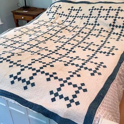 Antique Blue And White Postage Stamp Design Quilt 