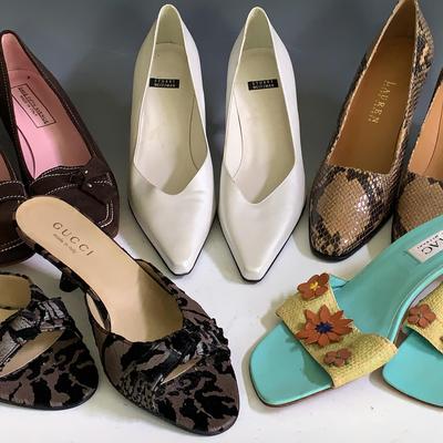 Five Pairs Of Designer Shoes, Saks, Stuart Weitzman, Lauren And Gucci