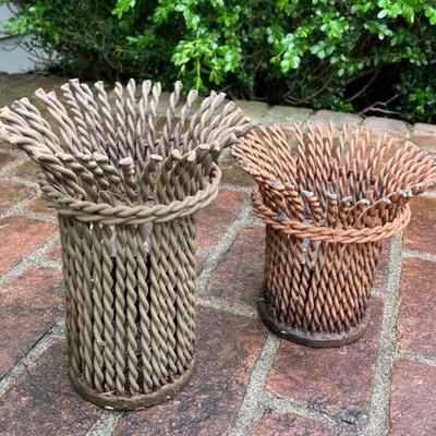 Vintage Pair Of Brutalist Twisted Metal Candle Holders Or Planters