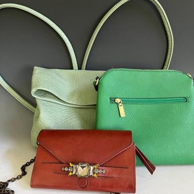 Leather Shoulder Bag, Two Vinyl Bags