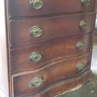 Vintage Mahogany Serpentine Front Small Dresser with Leather Top