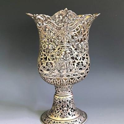 German Baroque Early 20th Century 800 Silver Vase, Marked Robert Anstead Los Angeles, Antique 