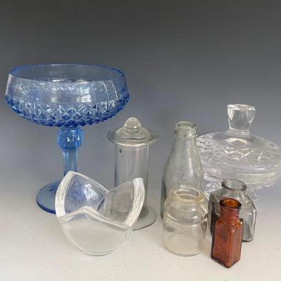 Vintage Glassware Collectibles with Indiana Glass Blue Compote