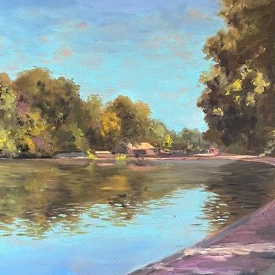 Larry Griggs Acrylic Lake Scene Painting, Unsigned 