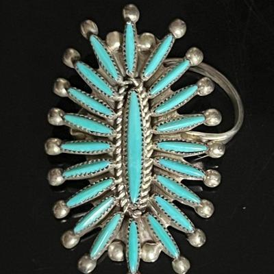 Signed Zuni Sterling Turquoise Needlepoint Ring