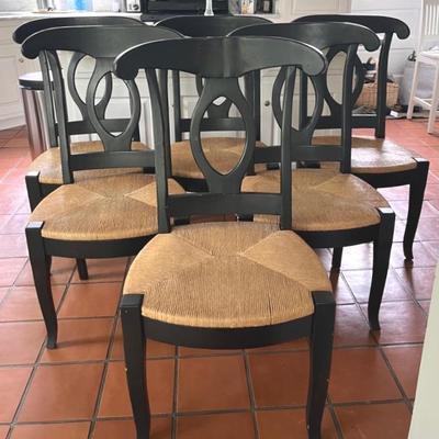Set of Six Pottery Barn Napoleon Top Painted Chairs with Rush Seats 