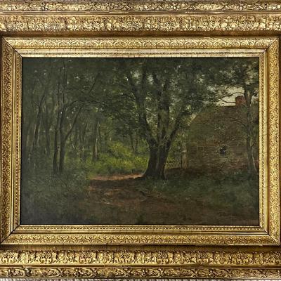 1887 F. Hentworth Signed Oil on Canvas Landscape in Original Gilt Frame