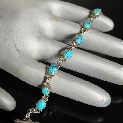 Silver Turquoise Link Bracelet 