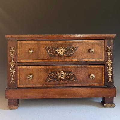 French Marquetry Diminutive Chest with Ormolu Mounts, 19th Century 