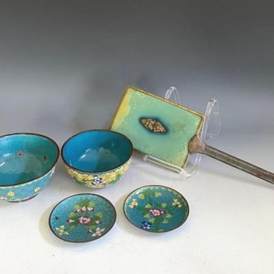 Chinese Cloisonne Collectibles and Enameled Hand Mirror, Antique 