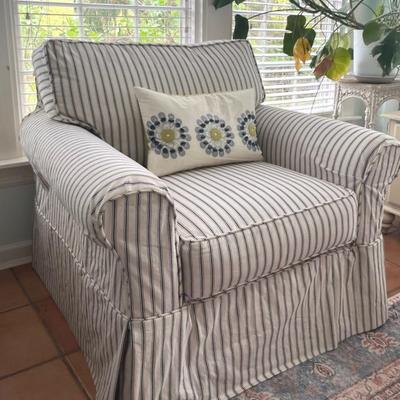 Cottage Chic Farmhouse Club Chair in Cotton Ticking Stripe 