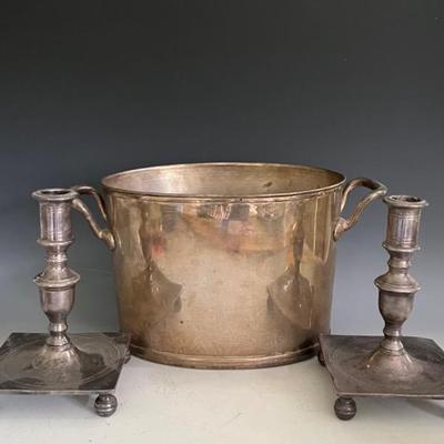 Vintage Italian Silverplate Candleholders with Ice Bucket from Indian Hill Estate 