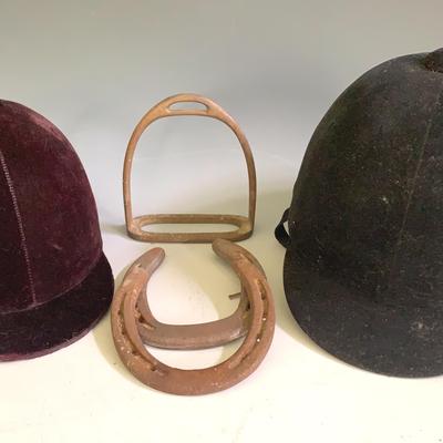 Velvet Riding Helmets, Metal Stirrup and Horse Shoes