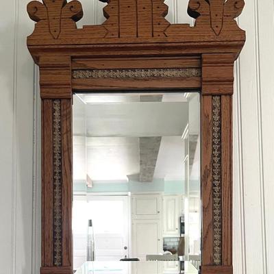 Victorian Eastlake Oak Beveled Wall Mirror 