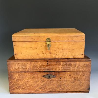 Antique Wood Boxes (2), Oak and Birds Eye Maple