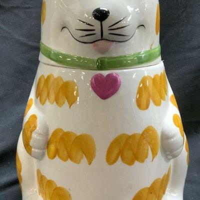 Vntg Hand Painted Tabby Cat Cookie Jar W Lid
