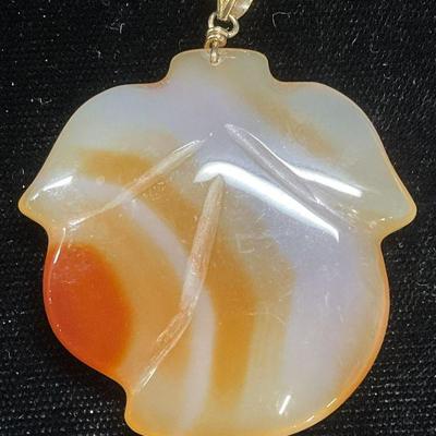 Carved Agate Peach Fruit Pendant, 14k Gold
