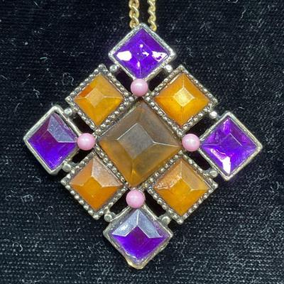 Gold Tone Crystal Pendant Necklace
