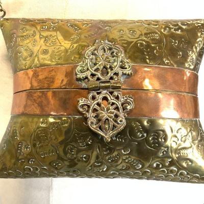 Vtg Brass & Copper Pillow Shoulder Purse Clutch
