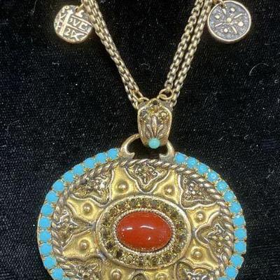 Chicos Gold Tone Crystal Pendant Necklace
