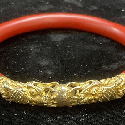 Carved Cinnabar Style Bangle Bracelet
