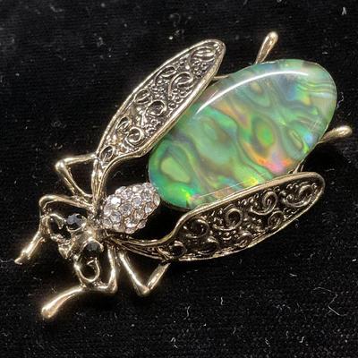 Gold Tone Crystal Insect Brooch
