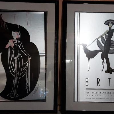 TWO LARGE FRAMED ERTÈ FOILED POSTERS IN ART DECO STYLE