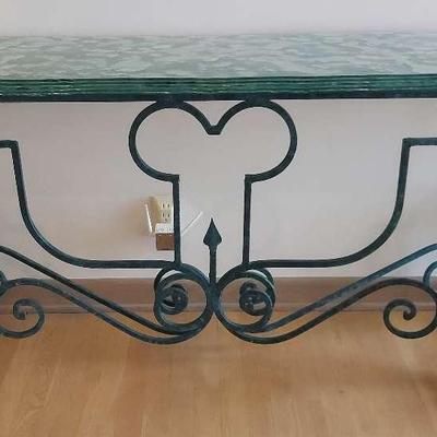 GORGEOUS GLASS TOP IRON FRAME CONSOLE TABLE