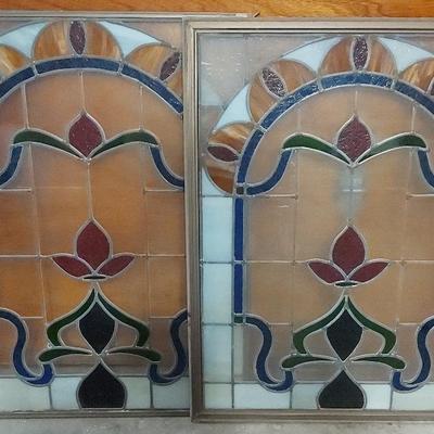 TWO LARGE AND BEAUTIFUL STAINED GLASS WINDOWS 