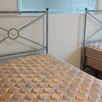 TWO TWIN GEOMETRIC METAL HEADBOARDS AND FRAMES
