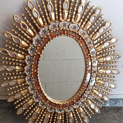 PERUVIAN OVAL MIRROR IN GORGEOUS GOLD-PAINTED FRAME