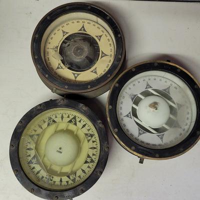 TRIO OF VINTAGE NAUTICAL COMPASSES