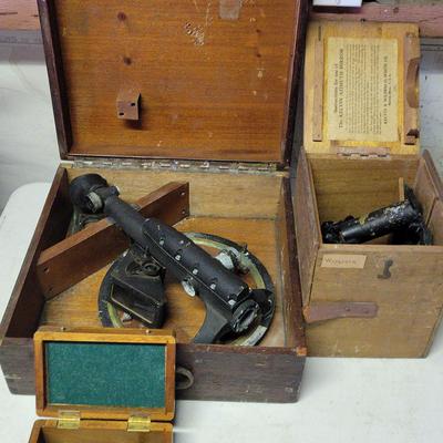 VINTAGE NAUTICAL TOOLS- BEARING BAR, TELESCOPIC ALIDADE, AND KELVIN AZIMUTH MIRROR