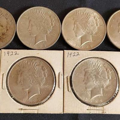 NINE 1922 SILVER DOLLAR COINS